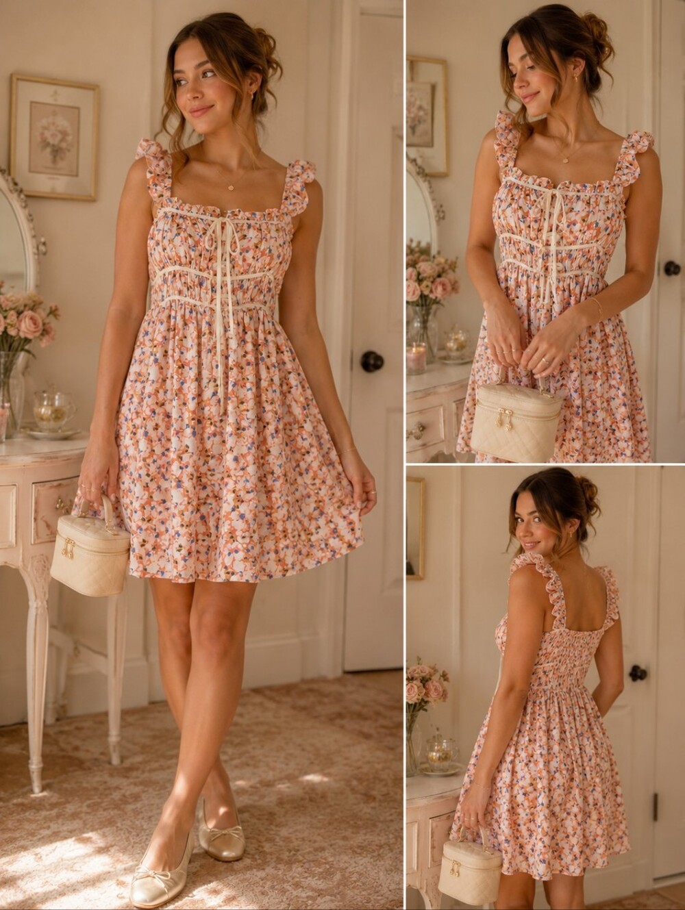 Ever After Floral Ruffle Mini Dress Pink Blue Cottagecore‎ Resort Wear XL